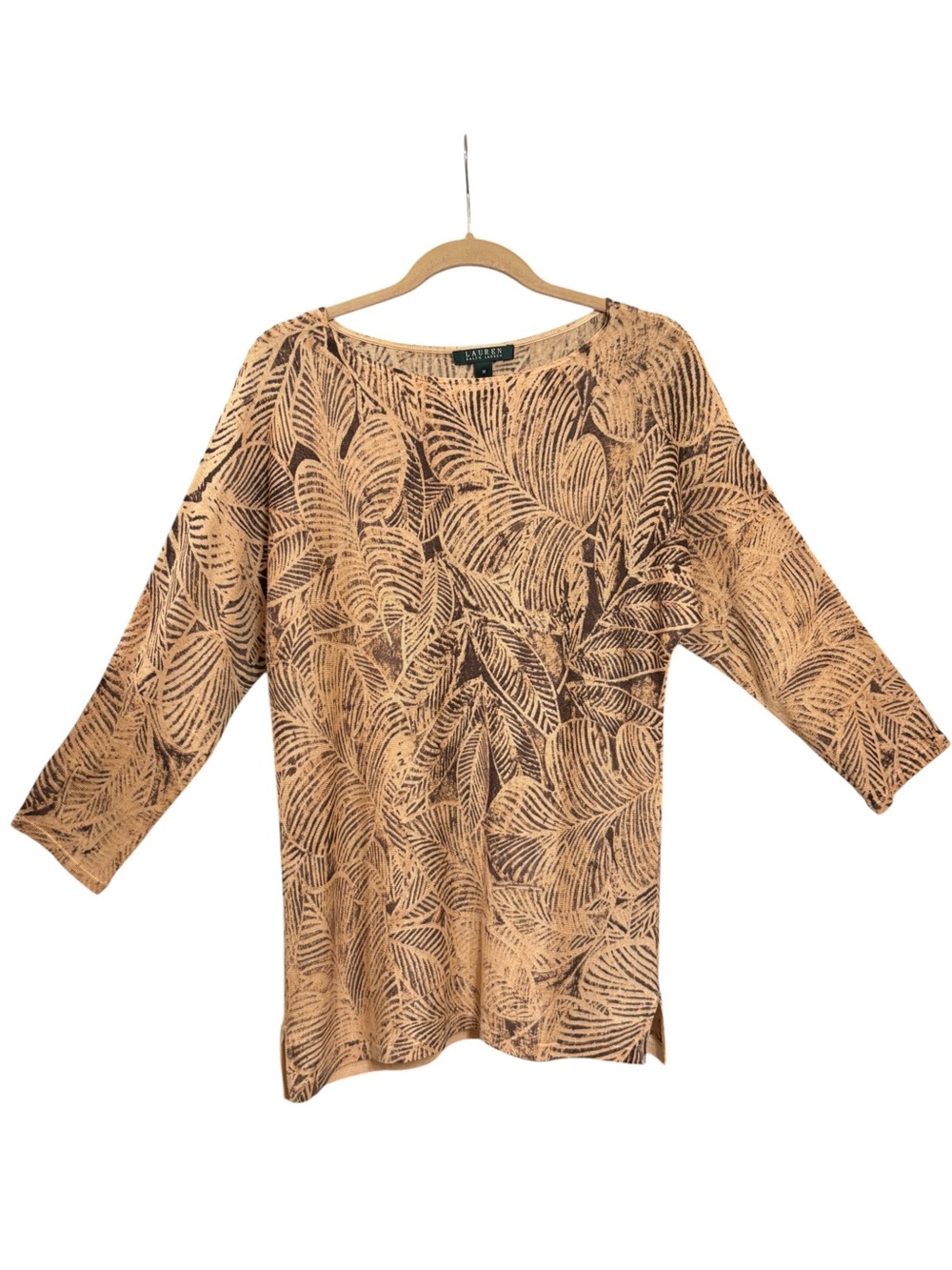 Lauren Ralph Lauren Leaf Print Silk Knit Lightweight Sweater Tunic Womens Medium